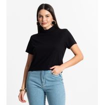 Blusa Feminina Canelada Viscose Manga Curta Select Preto