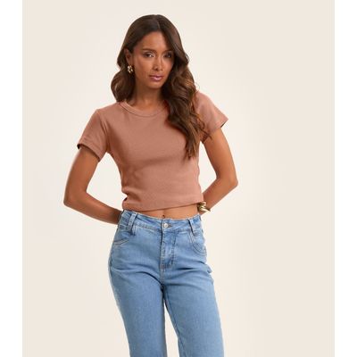 Blusa Cropped Ribana Básica Rovitex Marrom G / Marrom