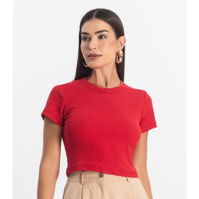 Blusa Cropped Ribana Básica Rovitex Vermelho P / Vermelho