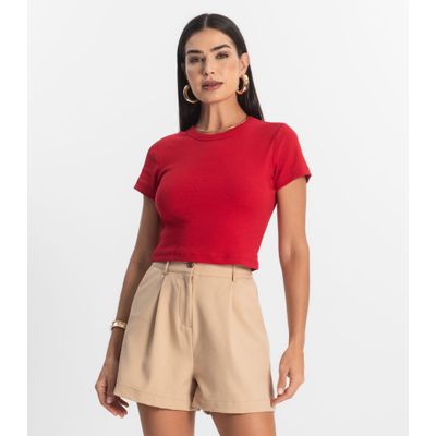 Blusa Cropped Ribana Básica Rovitex Vermelho P / Vermelho