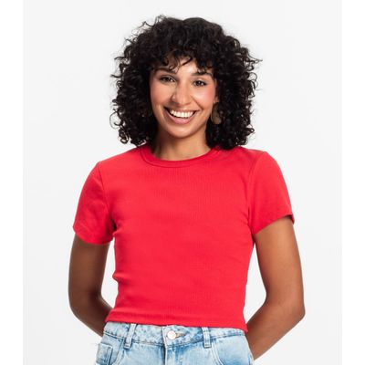 Blusa Cropped Ribana Básica Rovitex Vermelho G / Vermelho
