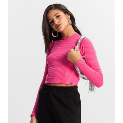 Blusa Cropped Juvenil Feminina Gola Alta Minty Rosa 18 / Rosa