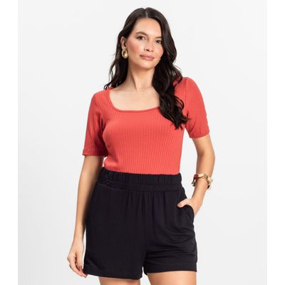 Blusa em Ribana Canelada Rovitex Marrom G / Marrom