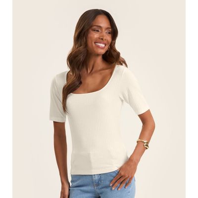 Blusa em Ribana Canelada Rovitex Bege M / Bege