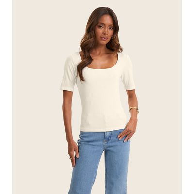 Blusa em Ribana Canelada Rovitex Bege P / Bege