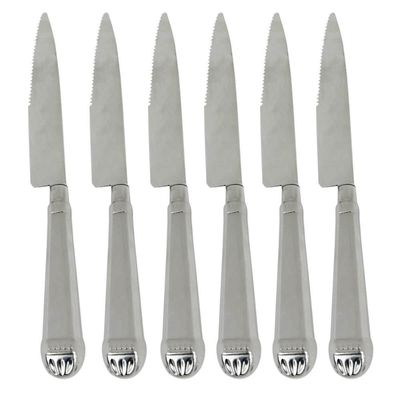 6 Facas de Mesa Jumbo Churrasco 25cm Aço Inox Prateada Jantar Churrascaria