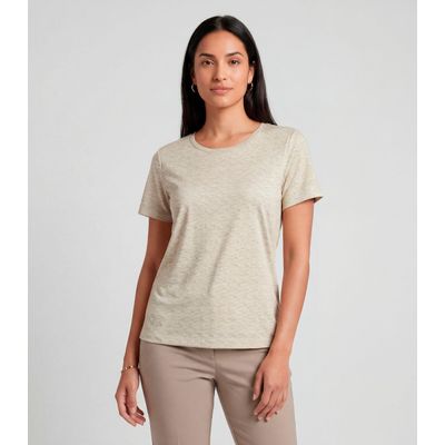Blusa Feminina Básica Manga Curta Infinita Cor Bege GG / Bege