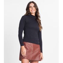 Blusa Feminina Cotton Gola Alta Básica Rovitex Preto
