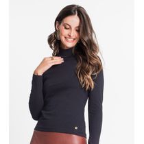 Blusa Feminina Cotton Gola Alta Básica Rovitex Preto