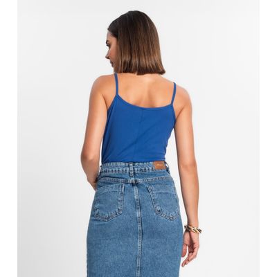 Blusa de Alça Feminina Viscotorcion Básica Rovitex Azul G / Azul