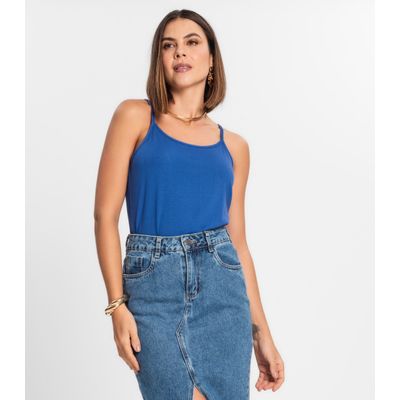 Blusa de Alça Feminina Viscotorcion Básica Rovitex Azul M / Azul