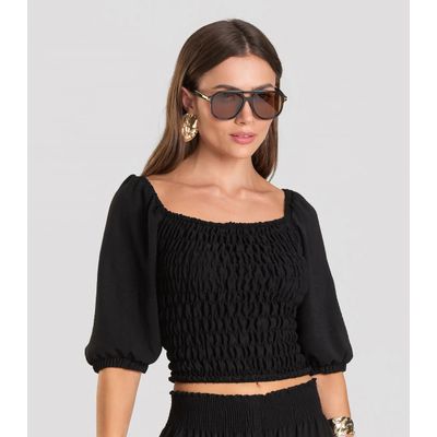 Blusa Feminina Com Lastex Dianna Preto P / Preto