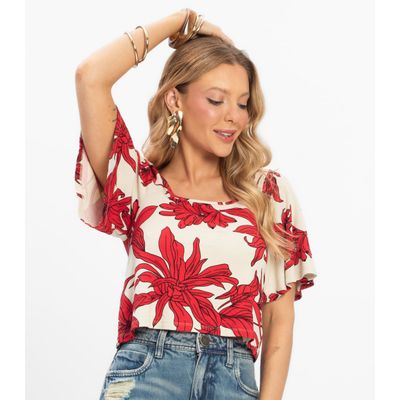 Blusa Cropped Feminina Visco Maquinetada Rovitex Vermelho P / Vermelho