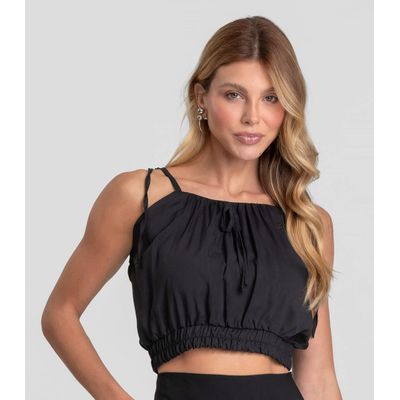 Blusa Cropped Feminina De Alça Em Viscose Dianna Preto PP / Preto