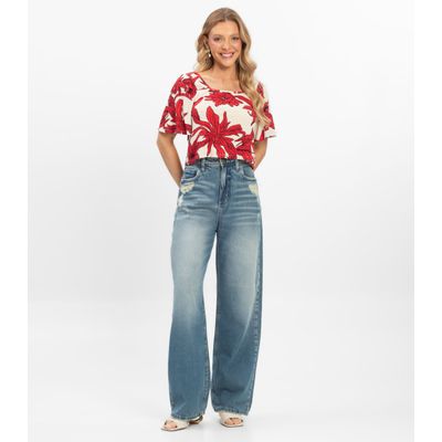 Blusa Cropped Feminina Visco Maquinetada Rovitex Vermelho G / Vermelho