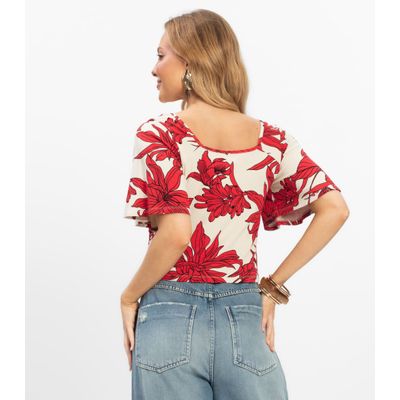 Blusa Cropped Feminina Visco Maquinetada Rovitex Vermelho G / Vermelho