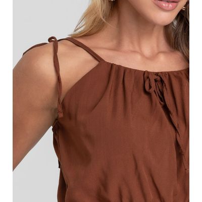 Blusa Cropped Feminina De Alça Em Viscose Dianna Marrom G / Marrom