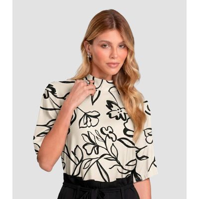 Blusa Feminina em Tecido Estampado Dianna Bege P / Bege