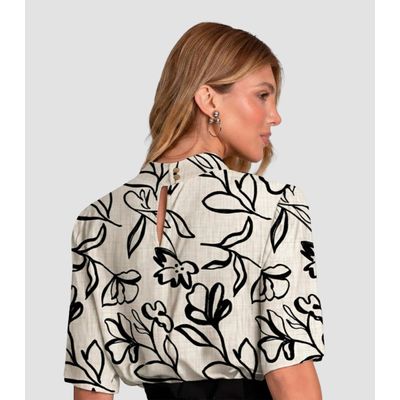 Blusa Feminina em Tecido Estampado Dianna Bege P / Bege