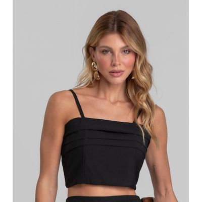 Blusa Cropped Feminina De Alça Regulável Dianna Preto G / Preto