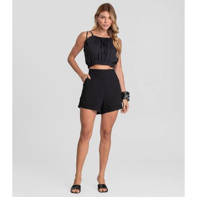 Blusa Cropped Feminina De Alça Em Viscose Dianna Preto G / Preto