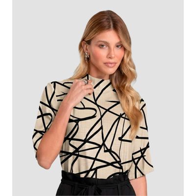 Blusa Feminina em Tecido Estampado Dianna Bege GG / Bege