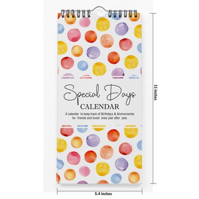 Calendário Perpétuo Poás para Parede - Lembrete de Aniversário e Eventos Especiais, Caderno/Planner/Organizador/Cartão Presente - Inkdotpot 27,94 Cm × 13,72 Cm / Multicolorido