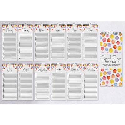 Calendário Perpétuo Poás para Parede - Lembrete de Aniversário e Eventos Especiais, Caderno/Planner/Organizador/Cartão Presente - Inkdotpot 27,94 Cm × 13,72 Cm / Multicolorido