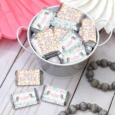 Pacote com 90 Envoltórios de Doces e Adesivos para Mini Barras de Chocolate para Chá de Bebê de Menina (Sem Doces) (Sereia) - Inkdotpot 3,68 Cm × 6,73 Cm / Branco