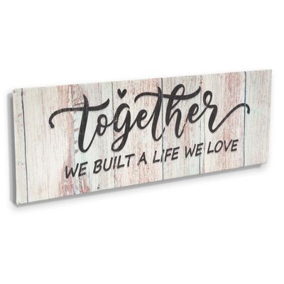 Tela Canvas Esticada com Frase 'Juntos Construímos Uma Vida Que Amamos' Placa Decorativa Rústica Estilo Fazenda Simulada - Inkdotpot 20,32 Cm × 60,96 Cm / Azul