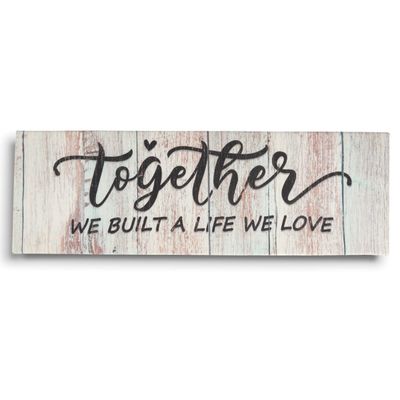Tela Canvas Esticada com Frase 'Juntos Construímos Uma Vida Que Amamos' Placa Decorativa Rústica Estilo Fazenda Simulada - Inkdotpot 20,32 Cm × 60,96 Cm / Azul
