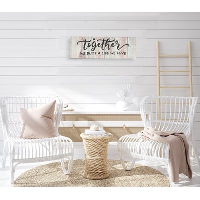 Tela Canvas Esticada com Frase 'Juntos Construímos Uma Vida Que Amamos' Placa Decorativa Rústica Estilo Fazenda Simulada - Inkdotpot 20,32 Cm × 60,96 Cm / Azul