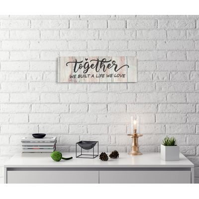 Tela Canvas Esticada com Frase 'Juntos Construímos Uma Vida Que Amamos' Placa Decorativa Rústica Estilo Fazenda Simulada - Inkdotpot 20,32 Cm × 60,96 Cm / Azul