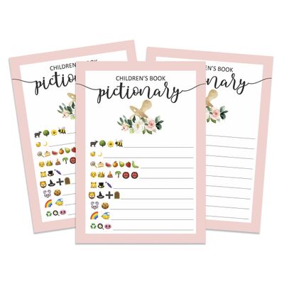 Pacote com 50 Coleção Chá de Bebê Feminino Pictionary de Livros Infantis, Jogos, Atividades, Decorações e Suprimentos Unicórnio - Inkdotpot 12,7 Cm × 17,78 Cm / Branco