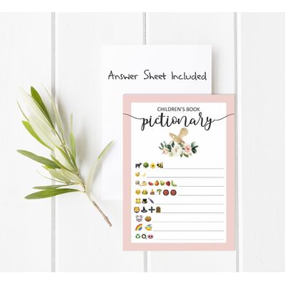 Pacote com 50 Coleção Chá de Bebê Feminino Pictionary de Livros Infantis, Jogos, Atividades, Decorações e Suprimentos Unicórnio - Inkdotpot 12,7 Cm × 17,78 Cm / Branco