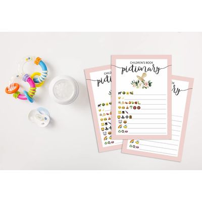 Pacote com 50 Coleção Chá de Bebê Feminino Pictionary de Livros Infantis, Jogos, Atividades, Decorações e Suprimentos Unicórnio - Inkdotpot 12,7 Cm × 17,78 Cm / Branco