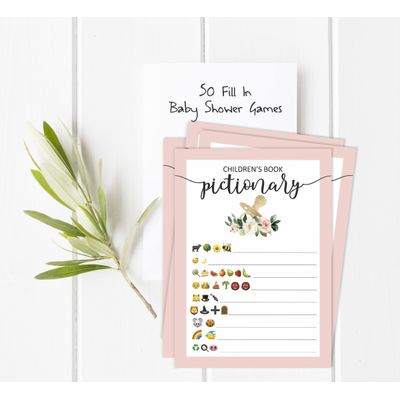 Pacote com 50 Coleção Chá de Bebê Feminino Pictionary de Livros Infantis, Jogos, Atividades, Decorações e Suprimentos Unicórnio - Inkdotpot 12,7 Cm × 17,78 Cm / Branco