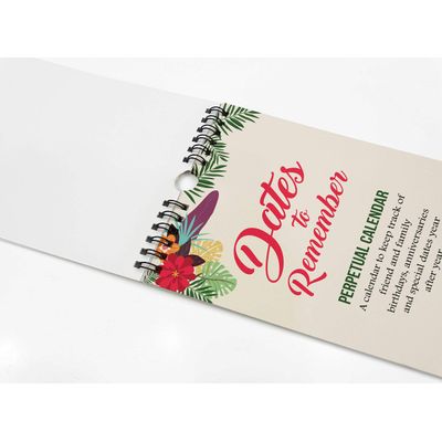Calendário Perpétuo Rústico Flamingo e Floral, Painel de Parede Lembrete de Aniversários e Eventos, Organizador/Caderno - Inkdotpot 27,94 Cm × 13,72 Cm / Bege