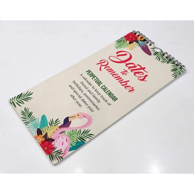 Calendário Perpétuo Rústico Flamingo e Floral, Painel de Parede Lembrete de Aniversários e Eventos, Organizador/Caderno - Inkdotpot 27,94 Cm × 13,72 Cm / Bege