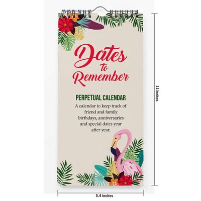 Calendário Perpétuo Rústico Flamingo e Floral, Painel de Parede Lembrete de Aniversários e Eventos, Organizador/Caderno - Inkdotpot 27,94 Cm × 13,72 Cm / Bege