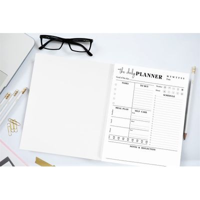 Bloco Destacável Planejador Diário/Lista de Tarefas - 50 Folhas sem Data - Planejador de Trabalho e Refeições com Capa - Inkdotpot 14,73 Cm × 20,83 Cm / Branco