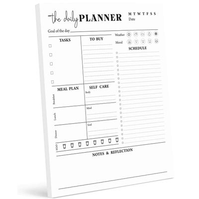 Bloco Destacável Planejador Diário/Lista de Tarefas - 50 Folhas sem Data - Planejador de Trabalho e Refeições com Capa - Inkdotpot 14,73 Cm × 20,83 Cm / Branco