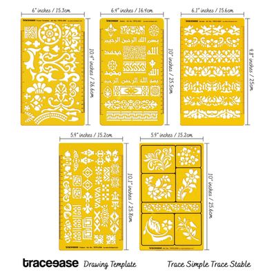 Traceease 5 Peças Moldes de Desenho Florais Multi-Padrão para Scrapbooking, Design, Artesanato DIY e Materiais de Arte - IBA Crafts Amarelo