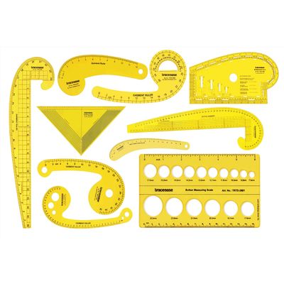 Conjunto de 10 Réguas Métricas Francesas de Costura Plásticas em Formato Curvo para Designers e Alfaiates - Traceease Amarelo