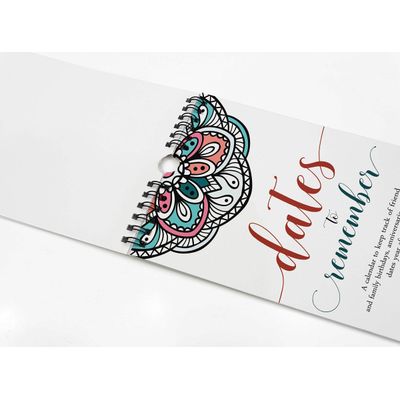 Calendário Perpétuo Mandala para Aniversários e Datas Especiais - Parede/Livro/Agenda/Papelaria/Cartão-Presente/Organizador - Inkdotpot 27,94 Cm × 13,72 Cm / Multicolorido