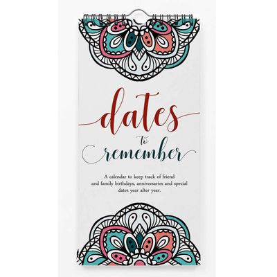 Calendário Perpétuo Mandala para Aniversários e Datas Especiais - Parede/Livro/Agenda/Papelaria/Cartão-Presente/Organizador - Inkdotpot 27,94 Cm × 13,72 Cm / Multicolorido