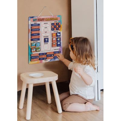 Meu 1º Quadro de Calendário Infantil - Pendurar na Parede Pré-Escolar Mês/Data/Dia/Clima/Est. 42 Peças 37x29 cm Laranja/Azul - Inkdotpot 36,83 Cm × 29,21 Cm / Cinza