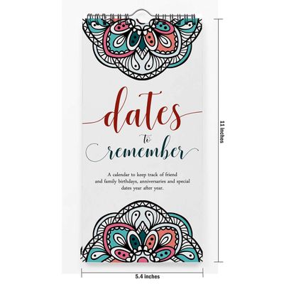 Calendário Perpétuo Mandala para Aniversários e Datas Especiais - Parede/Livro/Agenda/Papelaria/Cartão-Presente/Organizador - Inkdotpot 27,94 Cm × 13,72 Cm / Multicolorido
