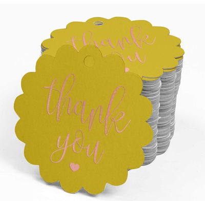 Etiquetas de Papel 'Obrigado' com Foil para Pendurar em Lembrancinhas do Chá de Noiva - Inkdotpot 100 Etiquetas Metalizadas / Amarelo - Ouro Rosé