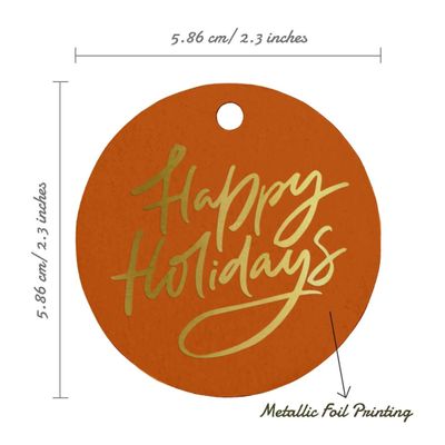 Etiquetas de Papel para Lembrancinhas 'Boas Festas' Pendentes em Metalizado para Artesanato - Inkdotpot 100 Etiquetas Metalizadas / Laranja - Dourado